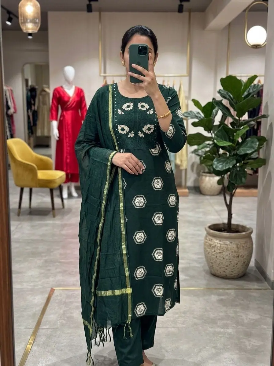 Dark Green Ethnic Straight Salwar Set